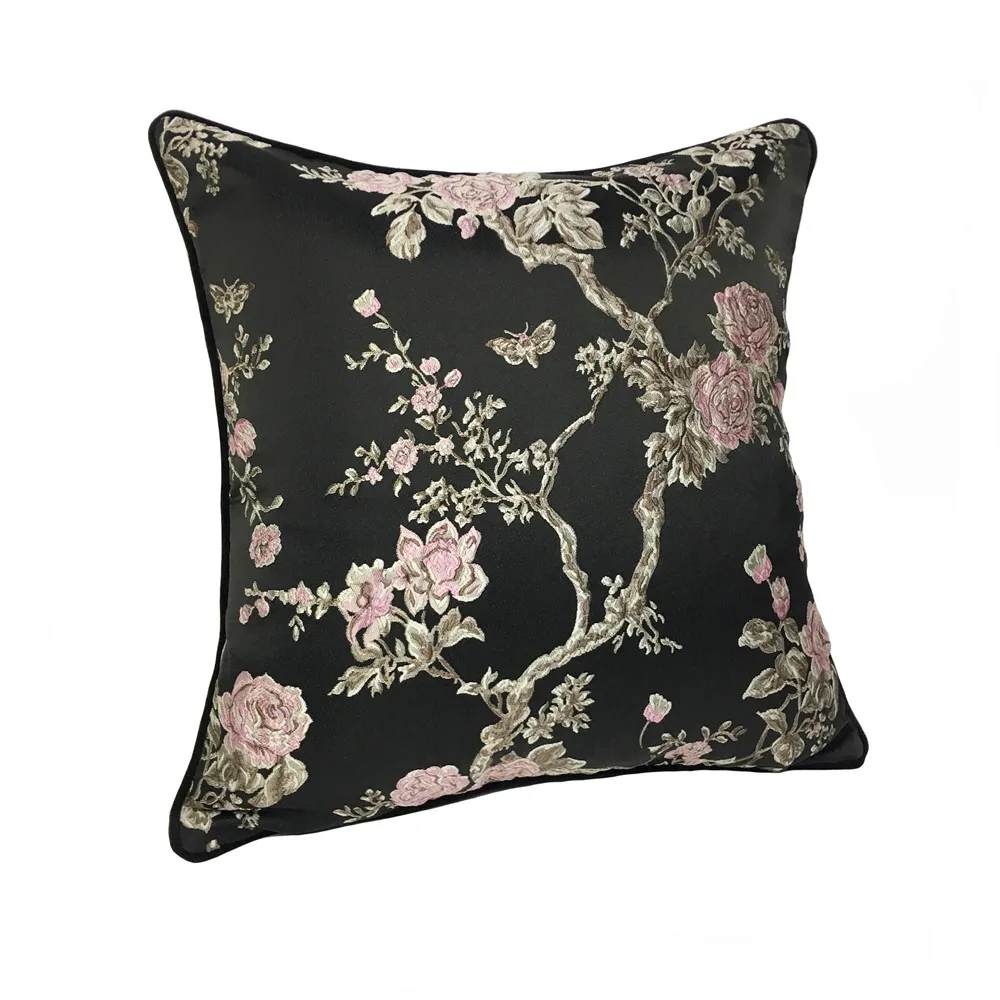 Vintage Luxury Black Woven Piping Cushion Cover 45*45cm Pillowcase, not inclduing pillow core