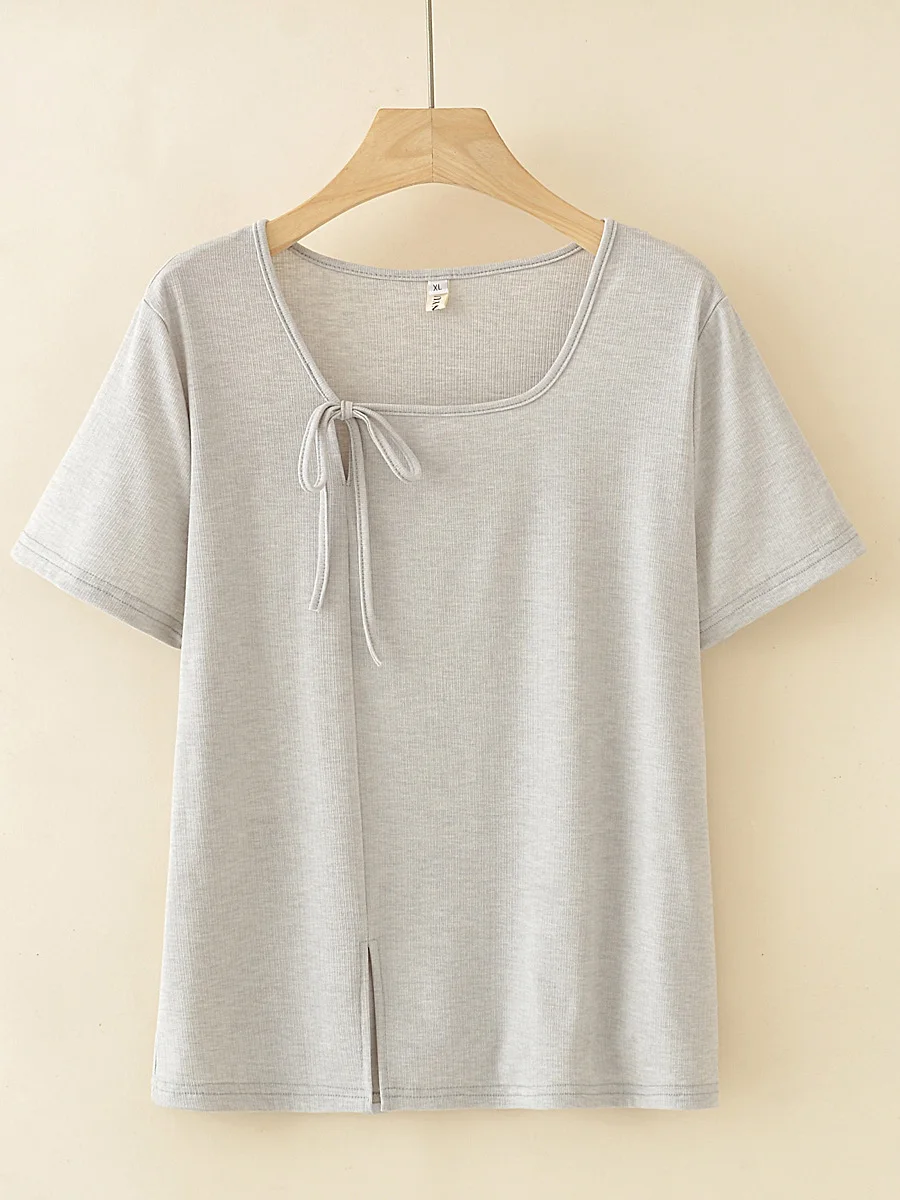 Simple Square Collar T-Shirt Women Summer Slimming Personality Top Large Size New Fashionable Matching Overhead Shirt