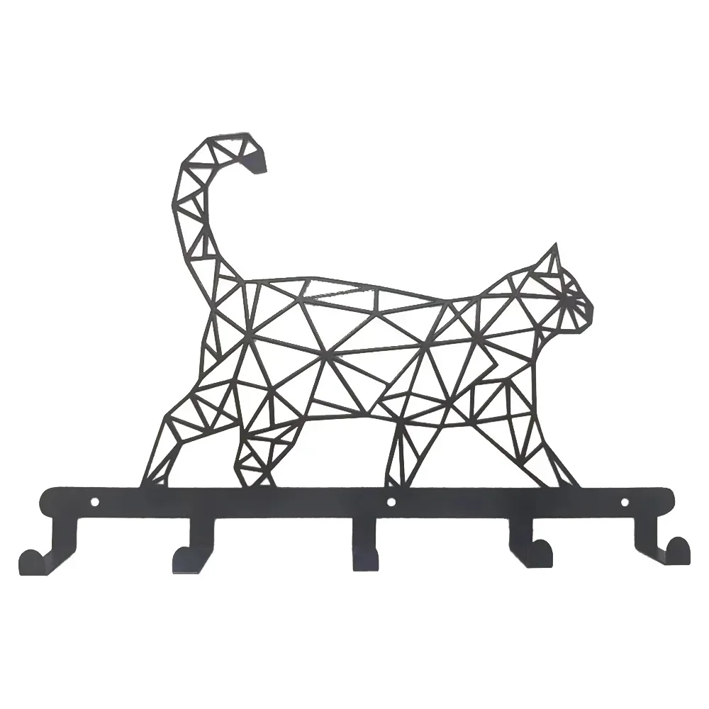 Metal Hollowed Cat Pattern Key Holder Wall Mounted Key Rack Hook Household Wall Hanging Decoration Organizer Rack Key Hanger Hom