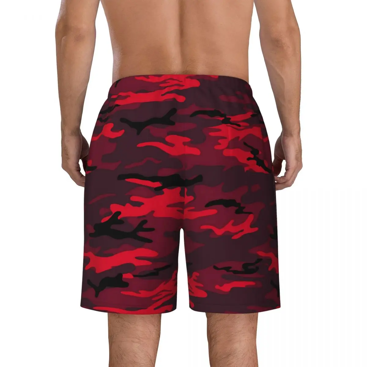 Calções de camuflagem vermelha masculina, calção de banho casual, roupa esportiva respirável para exército, tamanho grande quente, calça curta para praia