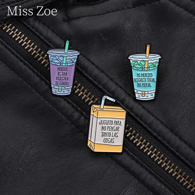 Colorful Series Creative Milk Tea Enamel Pins Cute Cartoon Letter Beverage Cup Design Brooches Backpack Badges Jewelry Kid Gifts