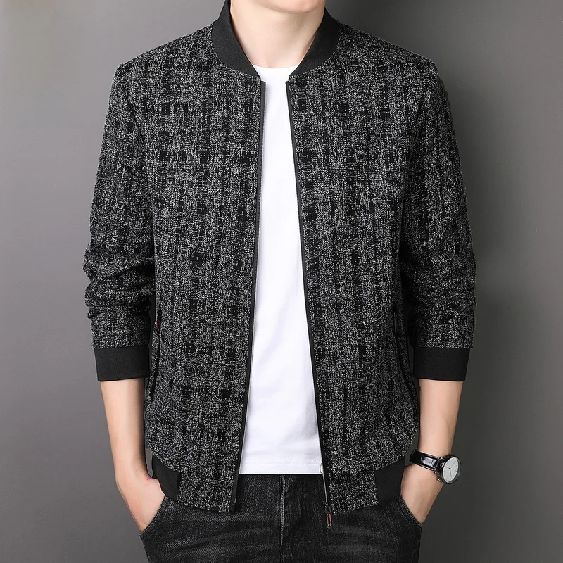 

Men's Casual Baseball Collar Jaet Bla Faionable Autumn Outerwear Polyester Long Sve Anti-Wrinkle Treaent