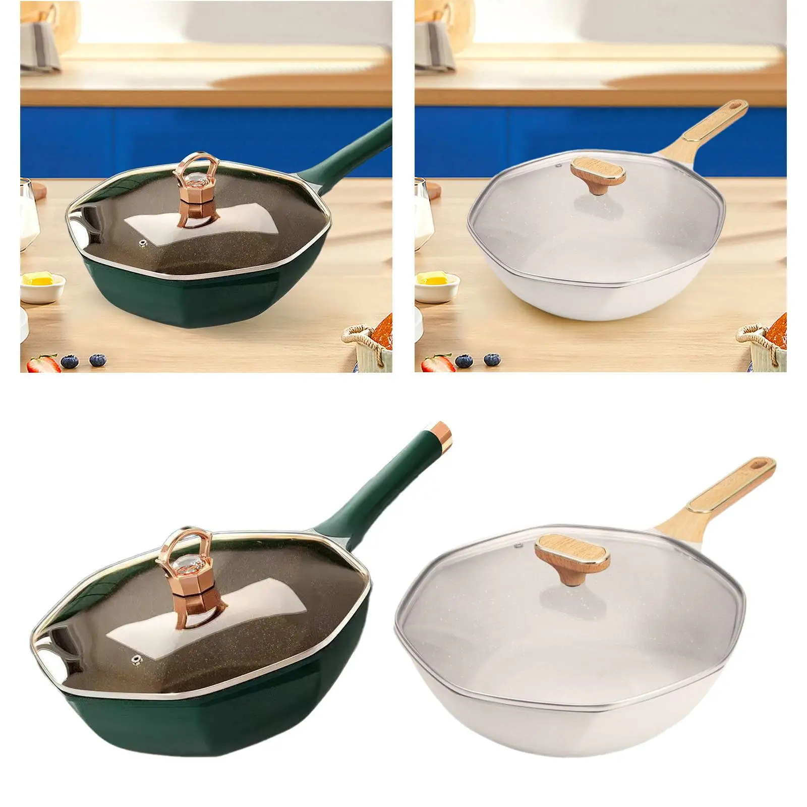 Octagonal Frying Pan Woks Comfortable Grip Cookware Cooking Pan Nonstick Pan for Camping Restaurant Household Meat Dumplings