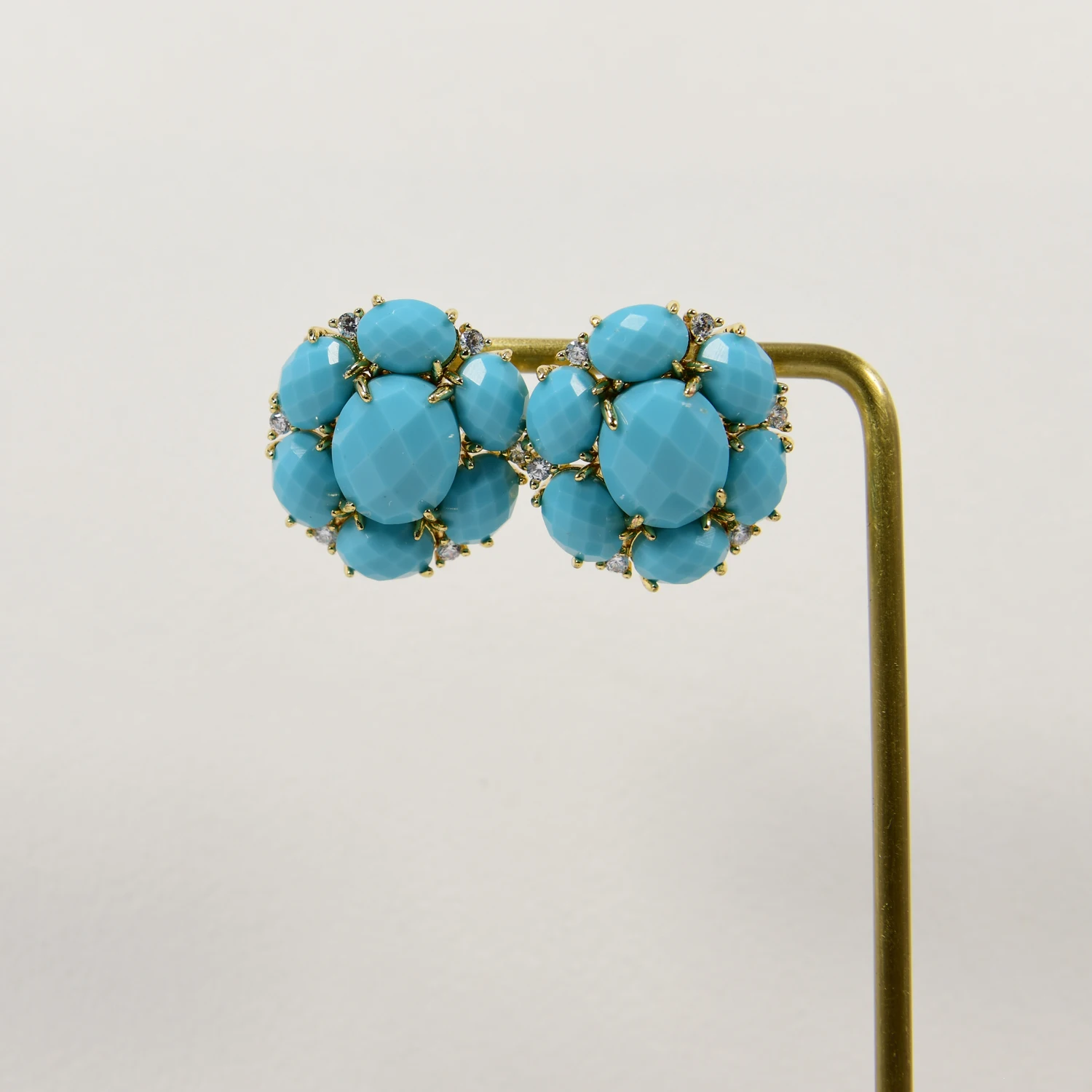 G-G Blue Crystal Clear Crystal Paved Metal Stud Earrings