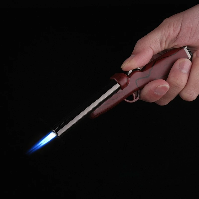 Mini Double-barreled Shotgun Style Torch Lighter with Lanyard Windproof Jet Flame Inflatable Butane Lighters Smoking Accessories