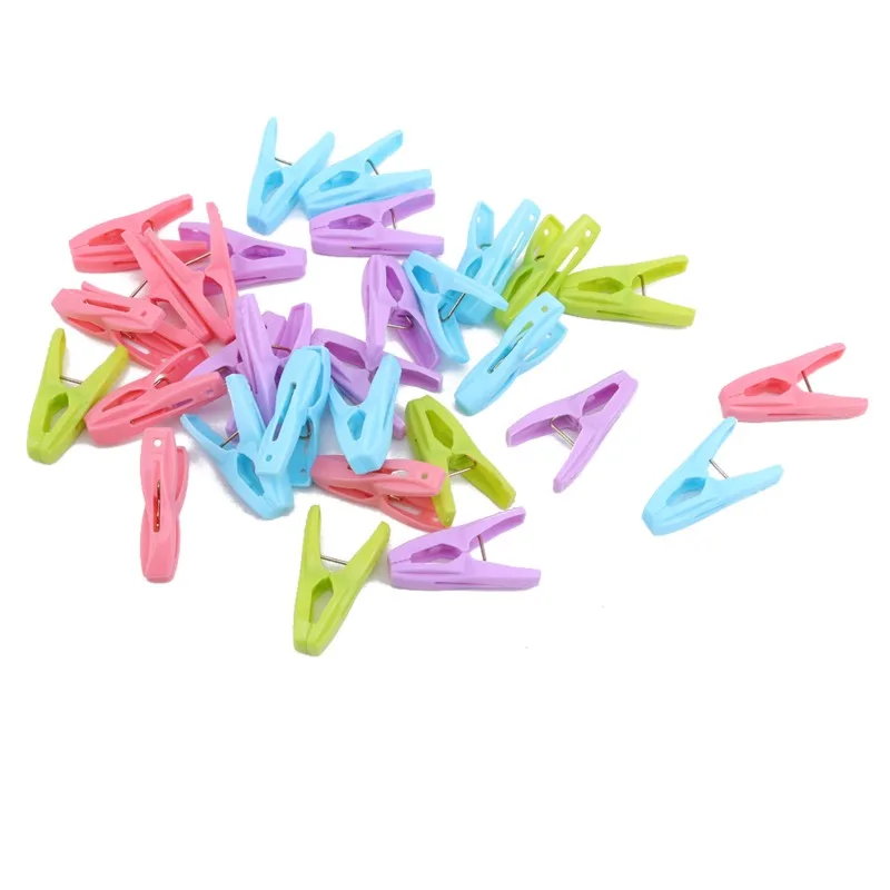 30 Pcs Clothes Pegs Pins With A Basket Colored Plastic Clothespins Durable Windproof Non-slip Laundry Bread Clip Cereal Clip