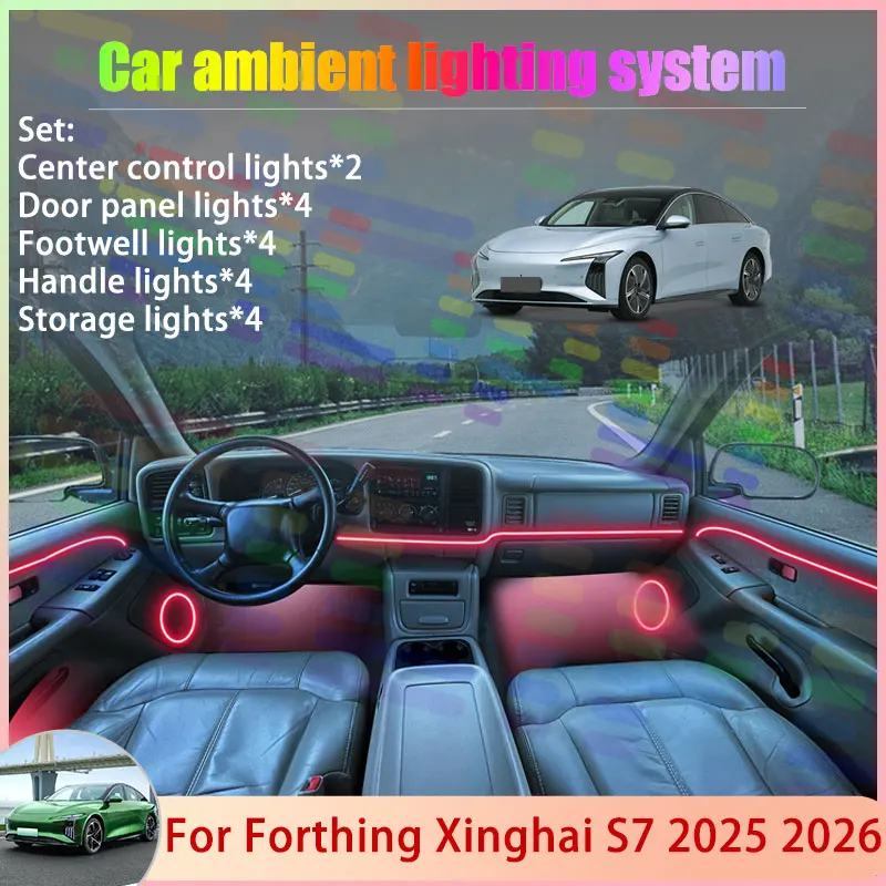 

Для Forthing Xinghai S7 2025 2026 Cirelli 7zero7 2/24 в 1, автомобильная атмосферная лампа, RGB абажур, ансамбль, стример, атмосферный набор