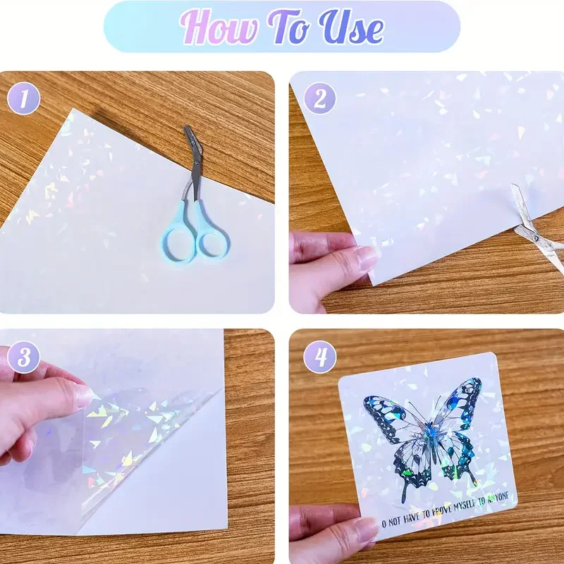 20 Sheets Holographic PVC Sticker Paper, A4 Mixed Patterns (Rainbow, Broken Glass, Stars, Dots), Self-Adhesive Cold Lamination