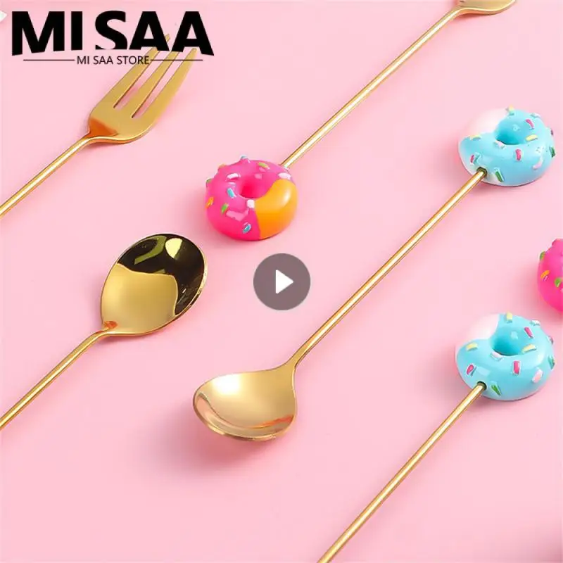 Creative Stainless Steel Spoon Mini Doughnut Spoon Fork Coffee Spoon Children Gifts Kitchen Accessories Tableware Decoration