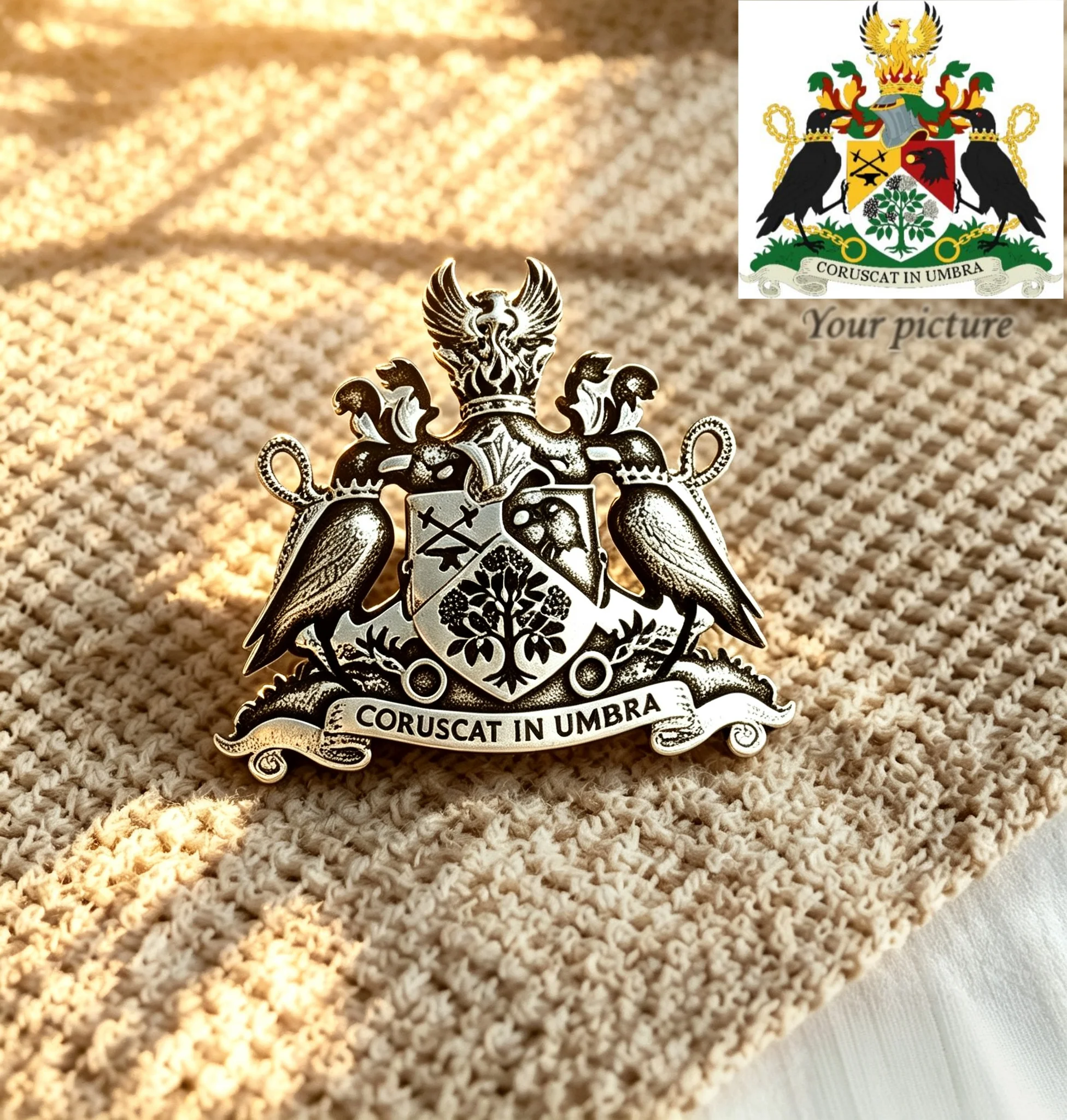Maßgefertigte Wappenbrosche Personalisiertes Edelstahl-Familienwappen Heraldisches Emblem Metall-Anstecknadel Vintage-Abzeichen Souvenir-Geschenk