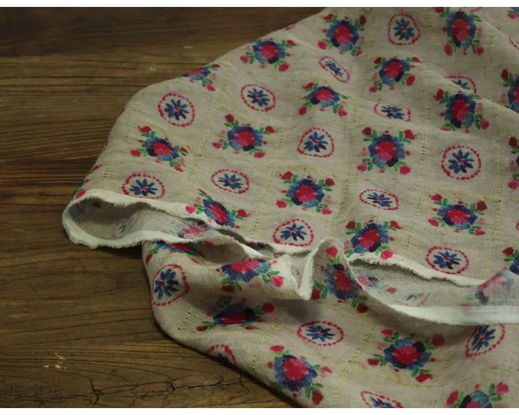 

1yard Fashion unique cheongsam dress robe shirt fabrics for clothing Checkered flower print sewing linen fabric