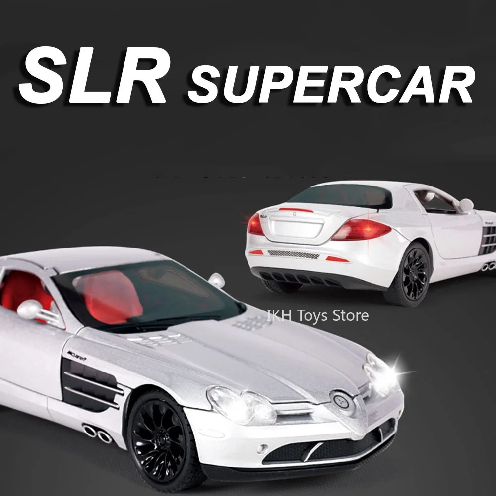 

1:24 Scale SLR GT Model Toy Supercars Alloy Diecast Sound Light Doors Opened Pull Back Ornament Sports Cars for Children Gifts