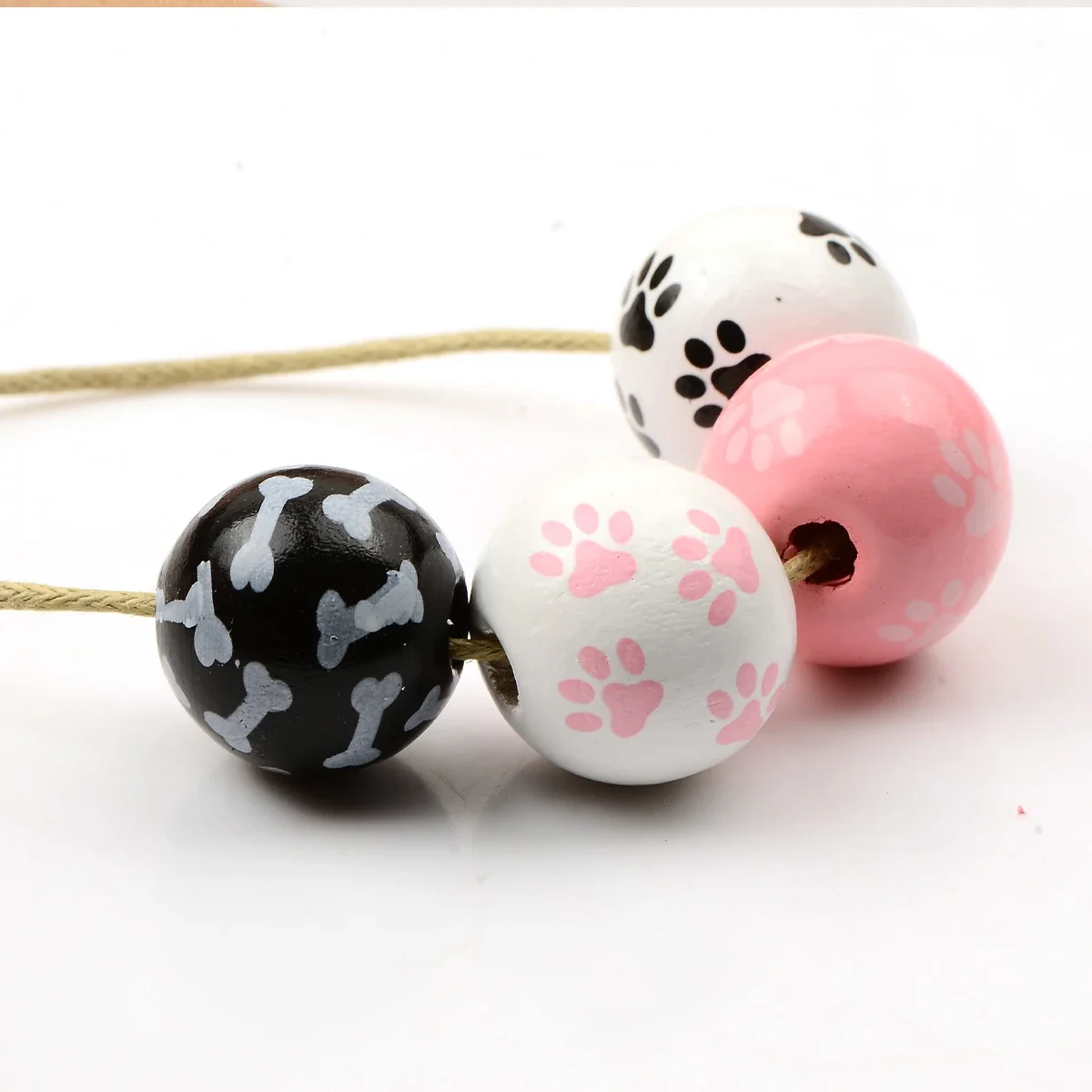 Dog Pattern Series Round Wooden Beads Charms Large Beads DIY Decorations Crafts Kid\'s Jewelry Materials Baby Toys Accessories