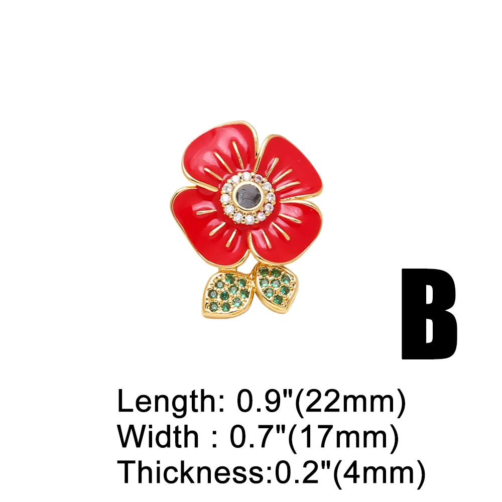 OCESRIO Big Bead Red Enamel Flower Pendant for Necklace Copper Gold Plated Mushroom Airplane Jewelry Making Supplies pdtb839