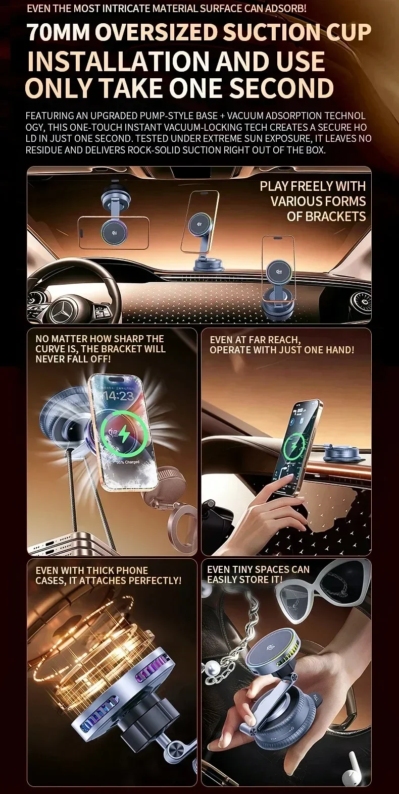 360 Rotate ICE Cooling Fan QI2 25W Magnetic Car Wireless Charger Mount Vacuum Suction Cup Phone Holder for iPhone 17 16 Pro Max