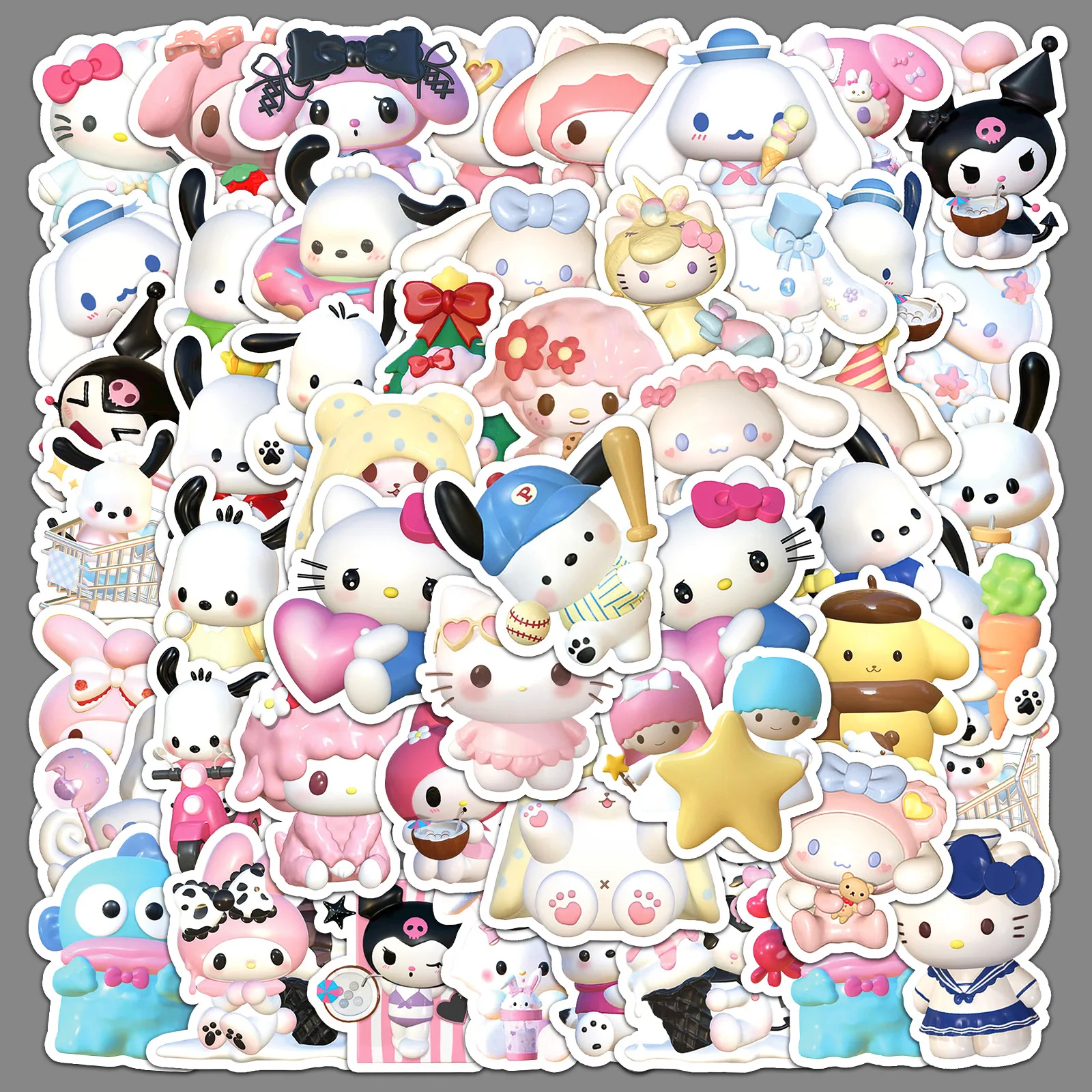 

New Hot-selling Personality 3D Sanrio Stickers Creative Cartoon Cute Waterproof Decorative Hand Book Water Cup Stickers