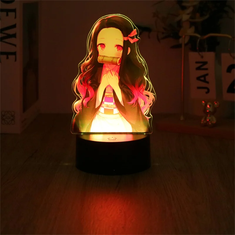 Anime 3D Night Light Lamps Kyojuro Tanjiro Rengoku Kimetsu Nezuko No Yaiba Lamp For Bedroom Wall Art Hoom Deco Moon Lamp Gifts