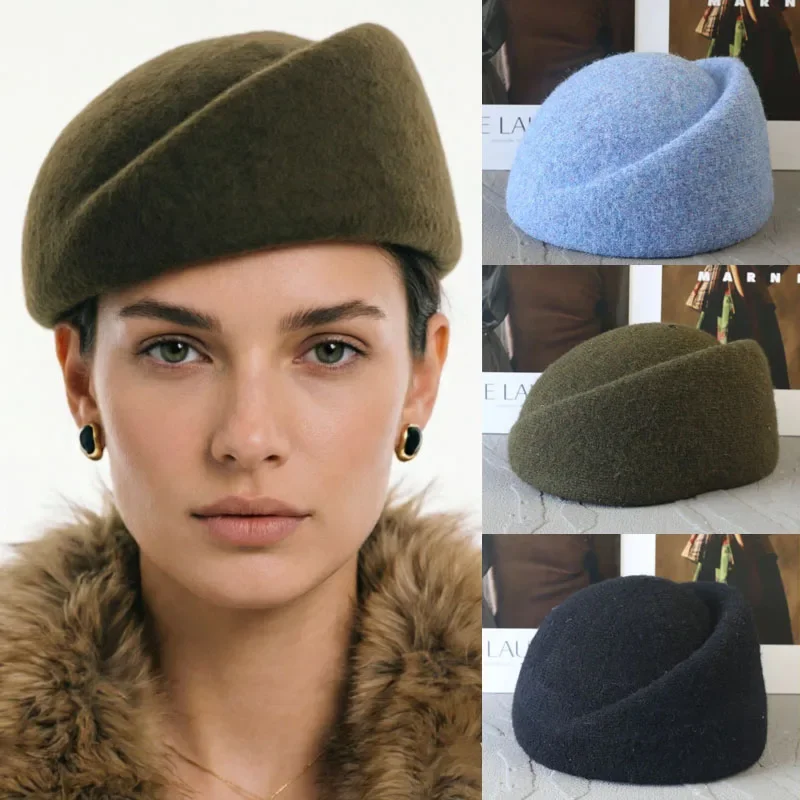 Women Vintage Pillbox Hat Fall Winter Solid Color Wool Beret Elegant Beanie Warm Retro Lady Formal Party Hat Brown Multi Colors