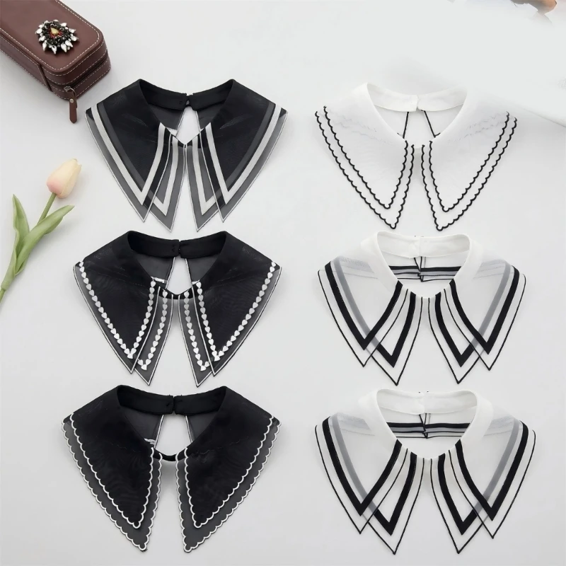 HX6F Detachable Decorative Collar Organza Faux Collar Insert for Outfit Enhancer
