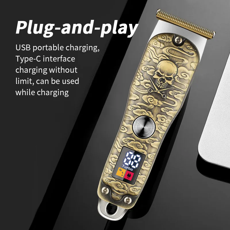 WAIKIL 전문 남성 이발사 레트로 오일 헤드 전기 푸셔, USB 충전 디지털 무선 트리머, 헤어 스타일링 도구