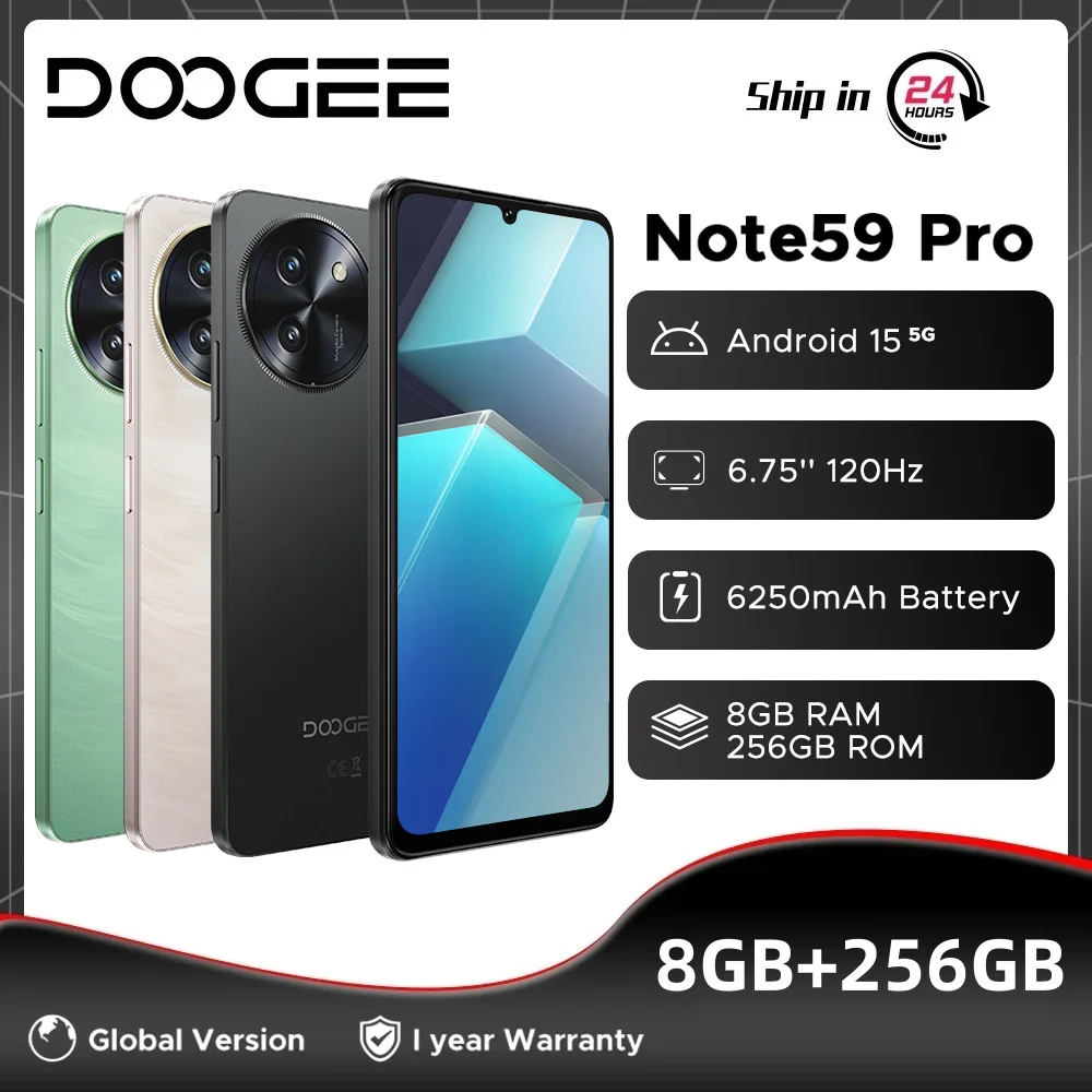 Global Version DOOGEE Note59 Pro 5G Smartphone 32GB(8+24) 256GB 6.75