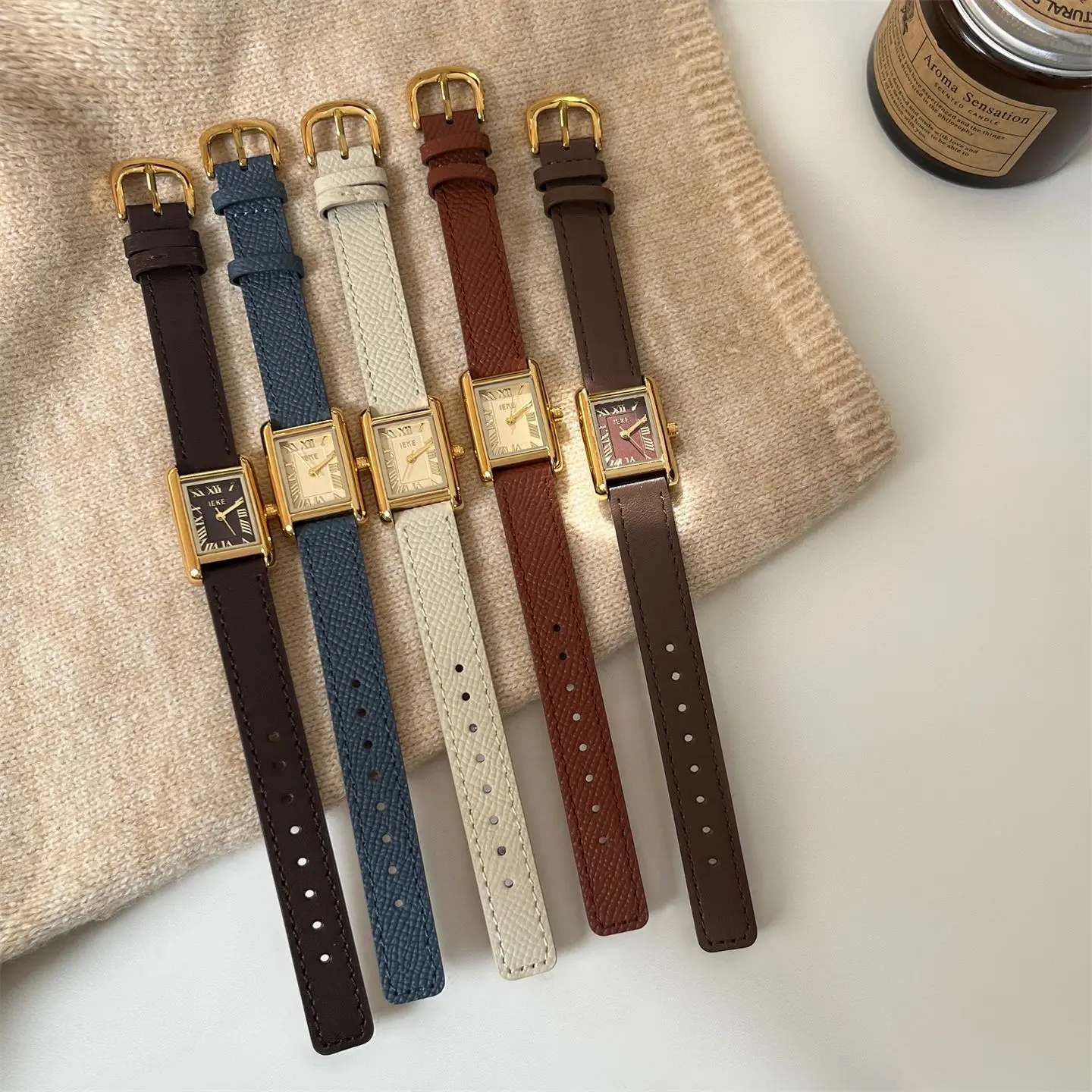 

IEKE Retro Classic Design Square Roman Belt Watch for Women, High-end Feel Ins Light Luxury Commuting Quartz Watch Gift