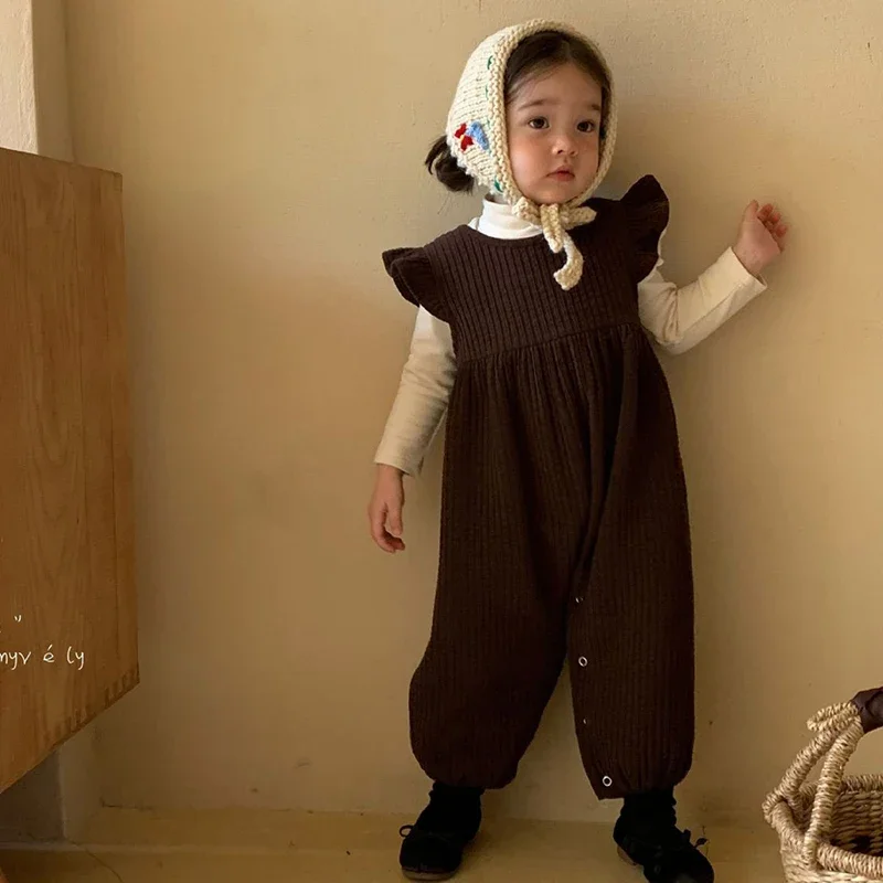 2024 New Autumn Korean Style Newborn Baby Girls Clothing Set Long Sleeved Cotton T-shirt+Corduroy Jumpsuit Children Clothes Suit