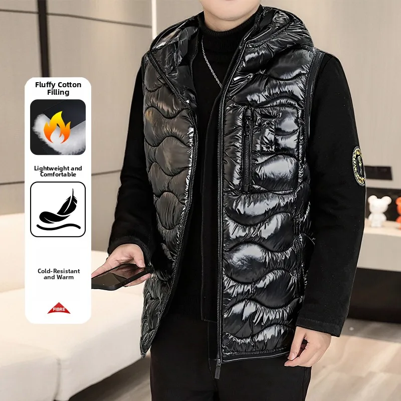

Мужской хлопковый жилет 2025 года, осенне-зимняя новинка, свободный крой в корейском стиле, теплый, с капюшоном, модный и стильный