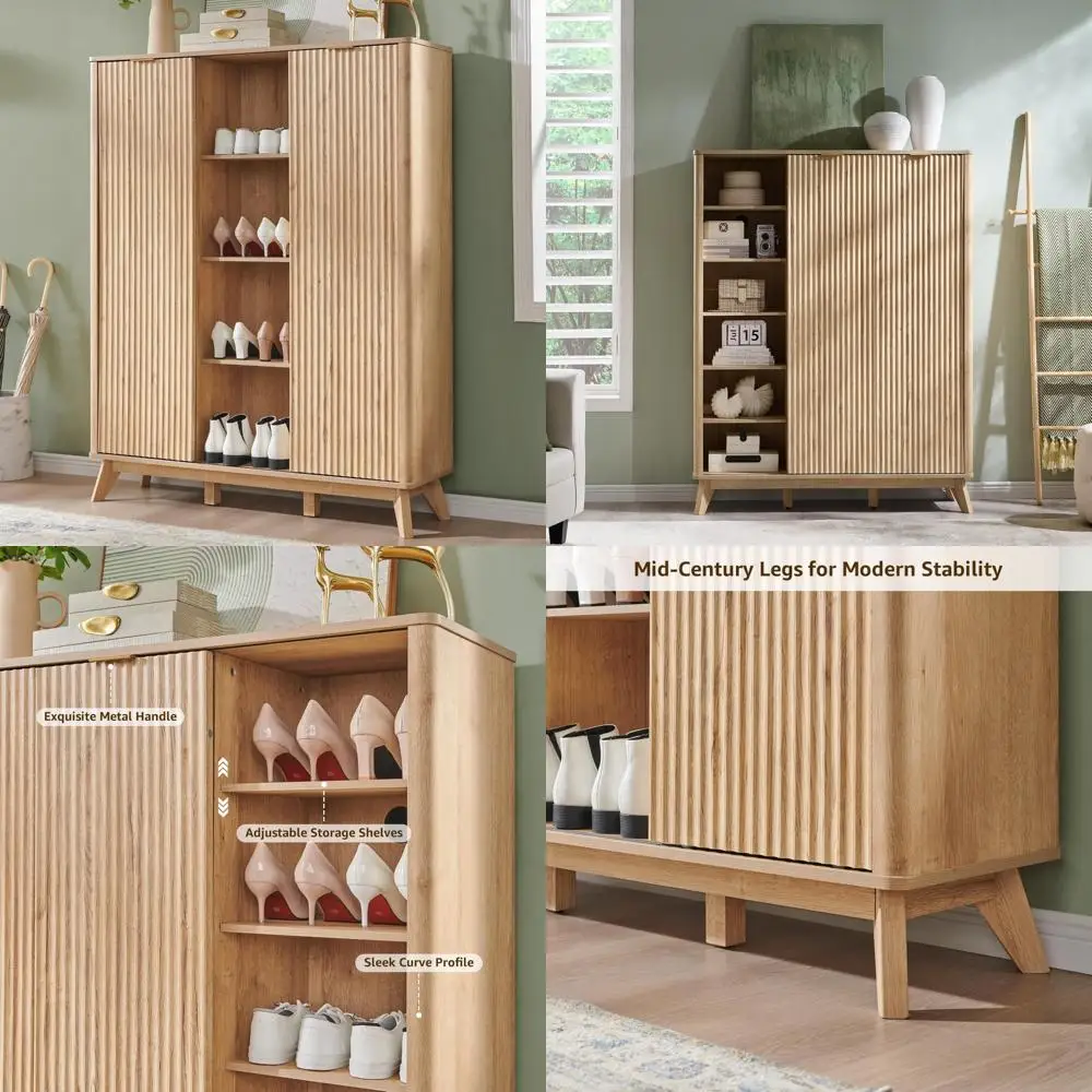 6-Tier Adjustable Freestanding Shoe Organizer Cabinet with Sliding Doors, 60 Tall for Entrance, Tall Shoe Storage with 2 Doors