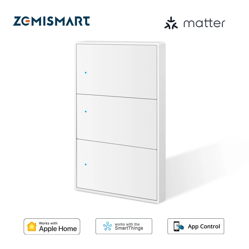 Zemismart Matter Over WiFi Smart Switch Interruttore della luce a pulsante US Funziona con Home Google Home SmartThings APP Neutro richiesto