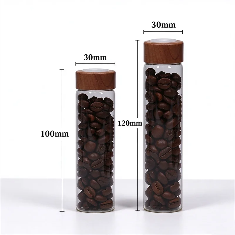 6/12pcs Single Dose Bean Tube 17g-22g Wood Lid One-way Exhaust Valve Airtight Glass Coffee Bean Storage Container Barista Tools
