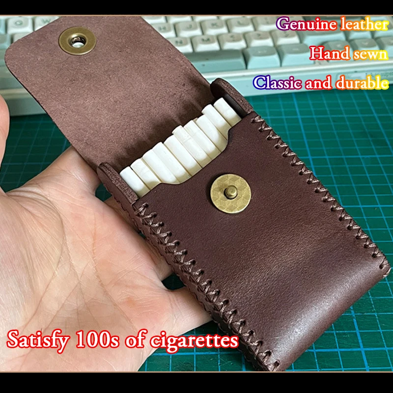 Vintage 100s slim Cigarette box Storage Bag Handmade Leather Cigarette Case Classic Charm Men\'s Smoking Accessories Fine Gifts