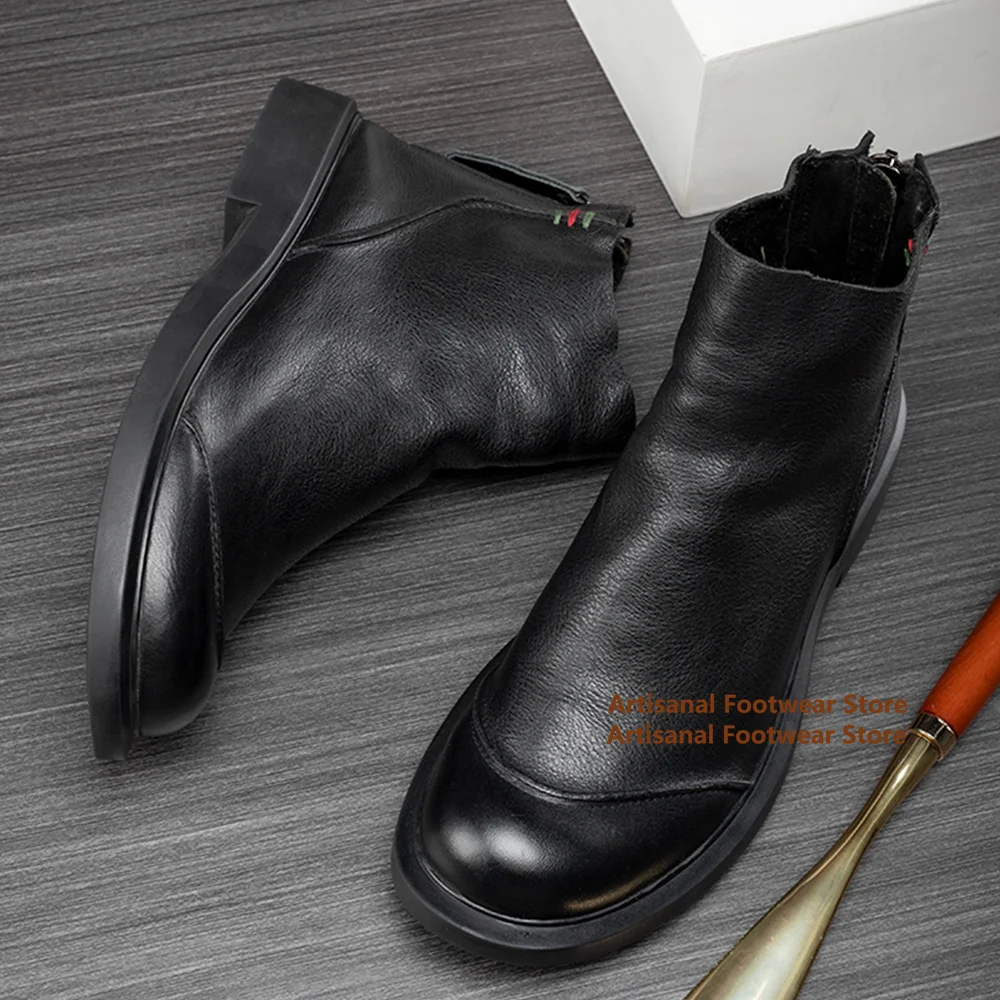 

Black Leather Men's Boots Soft Leather Back Zipper Ankle Booties High Top Leather Shoes New In Trendy Handmade Men's Shoes