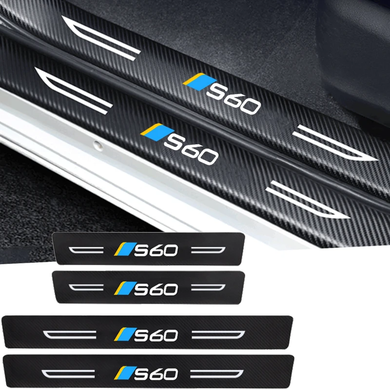 Carbon Fiber for Volvo S60 Logo Car Door Threshold Scuff Plate Decals Tailgate Sill Waterproof Stickers Strip Auto Styling