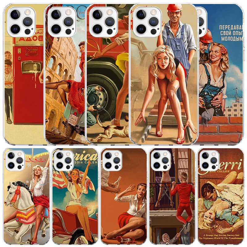 Sexy Pin Up Girl Vintege Phone Case For IPhone 16 15 14 13 12 11 Pro Max Mini XR XS X 7 Plus 8 + SE 2020 Soft TPU Back Cover