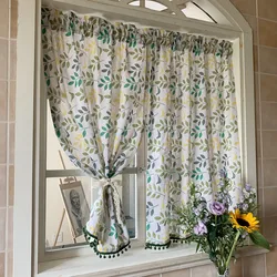 American curtains short curtain semi-blackout cotton linen pastoral bay window kitchen curtains for bedroom занавески
