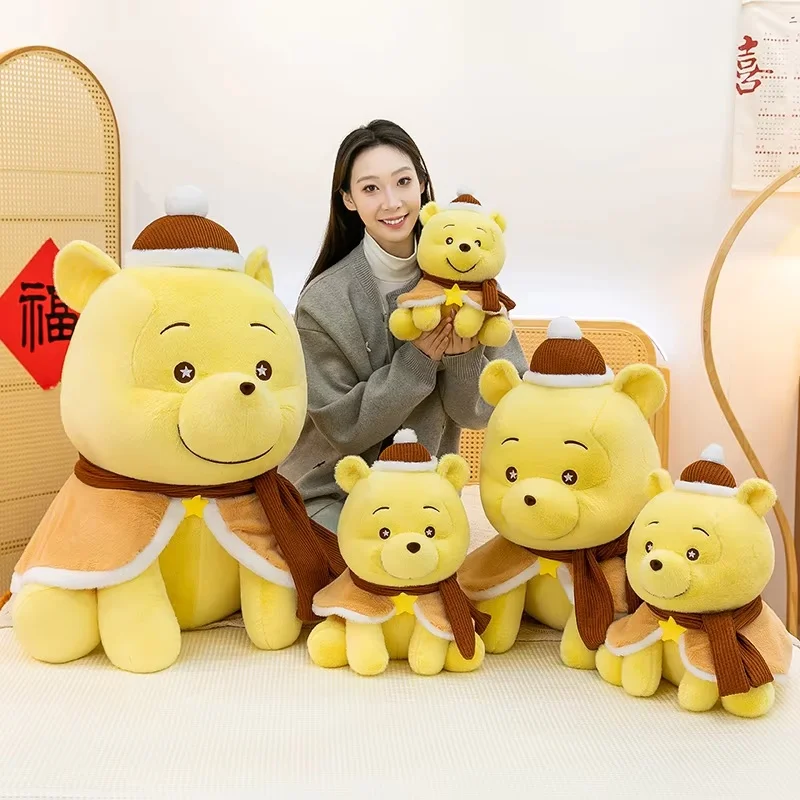 

Плюшевая игрушка-медведь Винни-Пух 30/45/60 см с зимней накидкой, вязаной шапкой и шарфом, мягкая подушка-игрушка, подарок для девочек