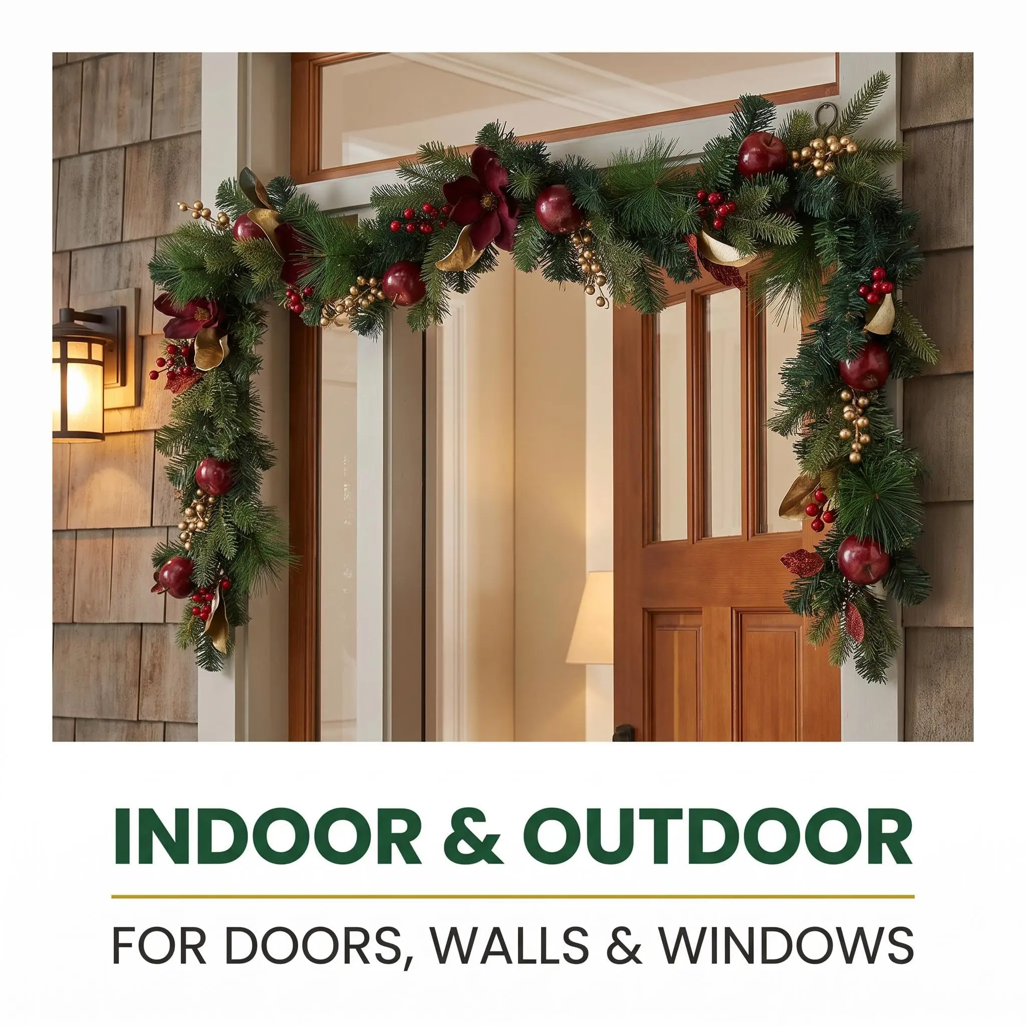 6/9 FT Artificial Christmas Garland with Pine Cones, Red Berries & Gold Leaves – Flexible PVC Holiday Greenery for Mantel, Staircase, Doorway – Reusable Indoor Xmas Decoration