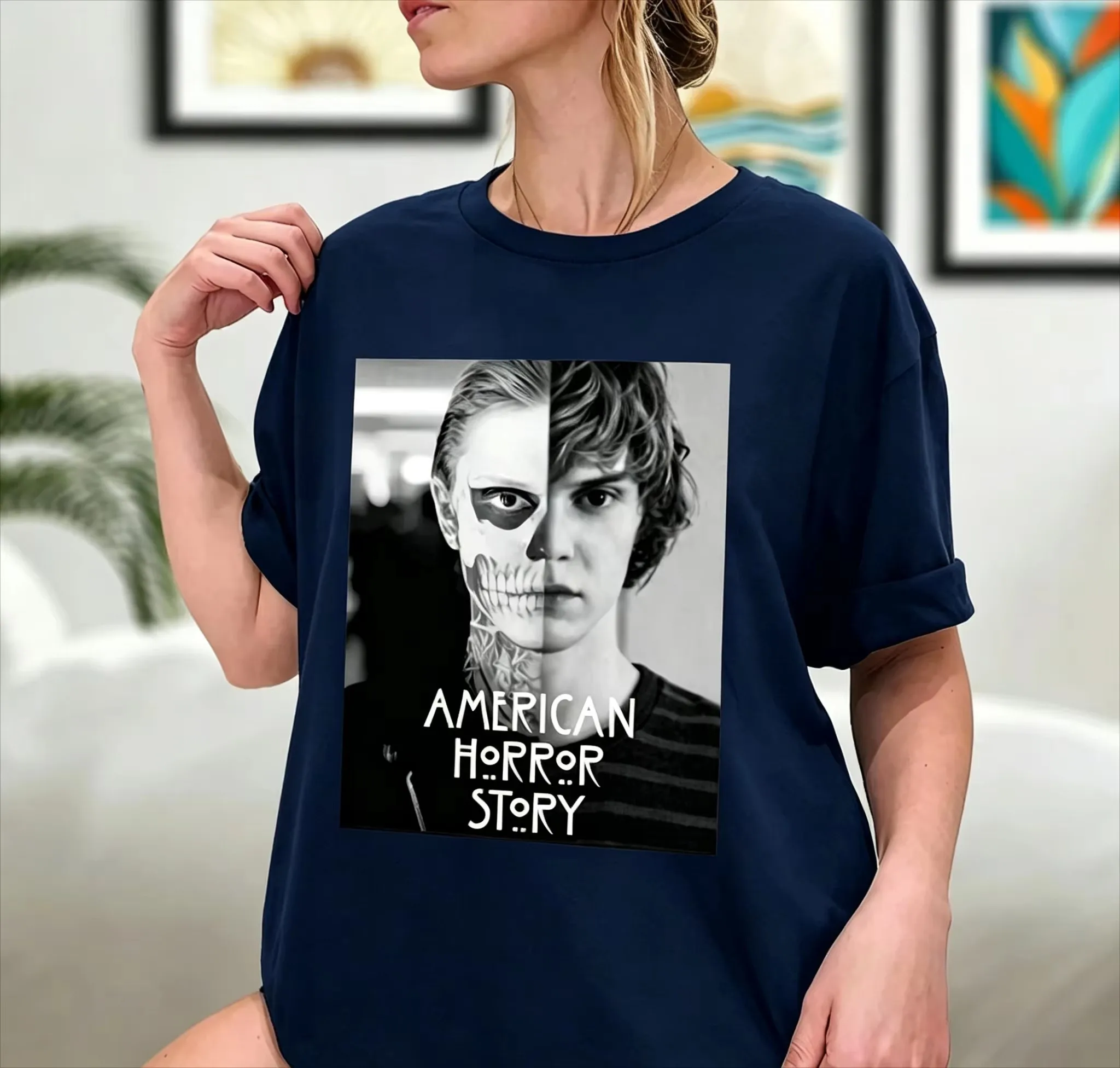 Pepper Evan Peters Skull Ahs Roanoke Poster Herren Damen T-Shirts Y2k Tate Langdon Skull Designer Lustiges Streetwear Grafik-T-Shirt – Detail 11