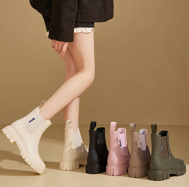 Women Waterproof Boots New Fashion Elastic Mouth Ankle Boots Mid Top Rain Shoes Non Slip Outdoor Indoor Chelsea Boot Wading Shoe