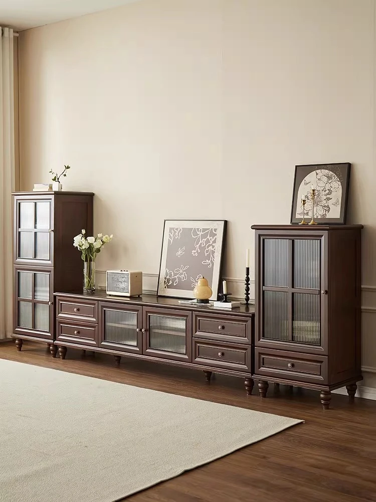 

American all-solid wood TV cabinet coffee table combination, retro living room 2-meter TV cabinet