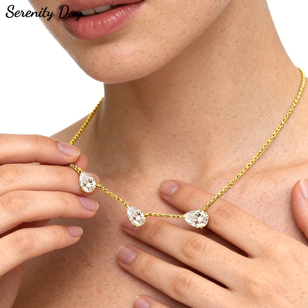 

Ожерелье Serenity с 3 градиентными муассанитами для женщин и девушек, роскошный кулон в форме груши 9 карат, цепочка из стерлингового серебра S925, ювелирное украшение