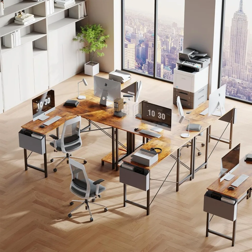 مكتب على شكل حرف L مقاس 50 بوصة للمكتب المنزلي والألعاب والدراسة مع رف تخزين جانبي