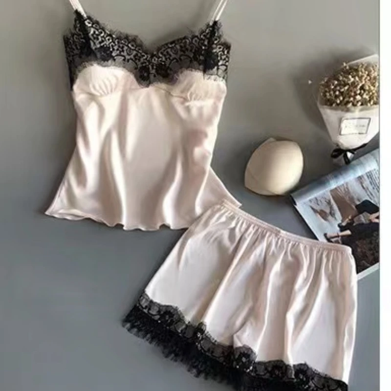 

Элегантный сексуальный женский сексуальный кружевной пижамный комплект с v-образным вырезом, женский сексуальный кружевной топ на подтяжках, шорты, комплект, повседневная домашняя пижама