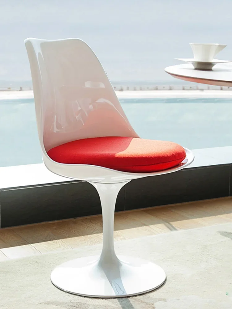 Customized dining chair, home original white tulip leisure chair, modern minimalist mesh red stool, backrest, rotating circular