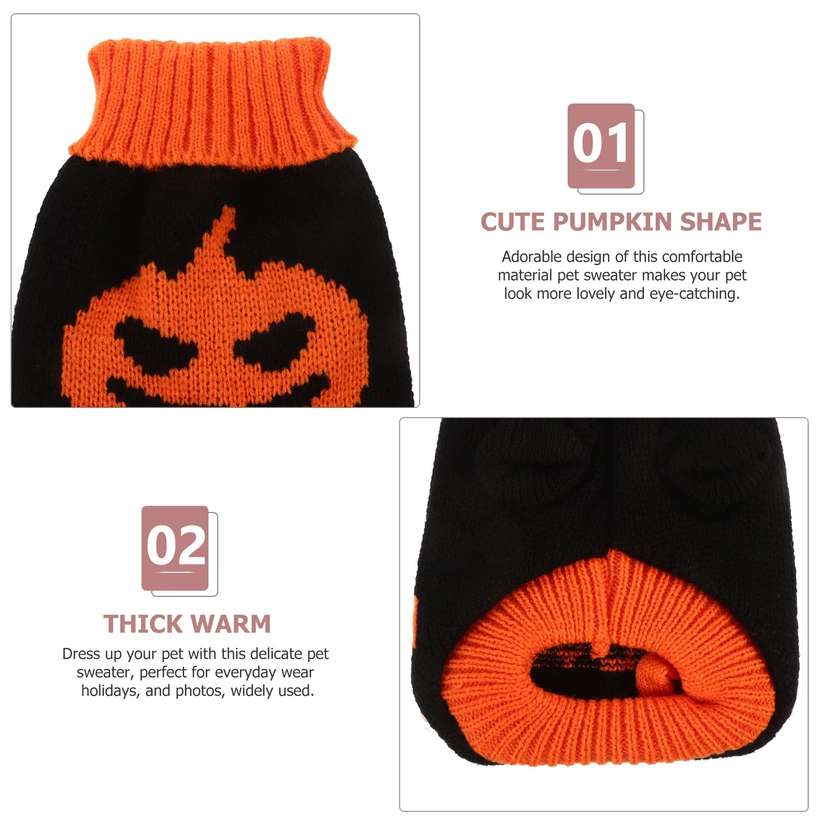 

Halloween Pet Costume Pumpkin Sweater Thick Warm Material Adorable Design Winter Clothes Dog Cat Wear resistant Reusable