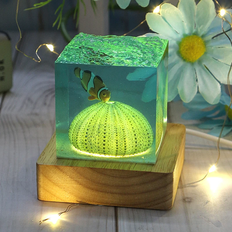 Marine Organism Cube Organism Resin Table Light Creactive Art Decoration Lamp Miniature Landscape Night Light USB Charge