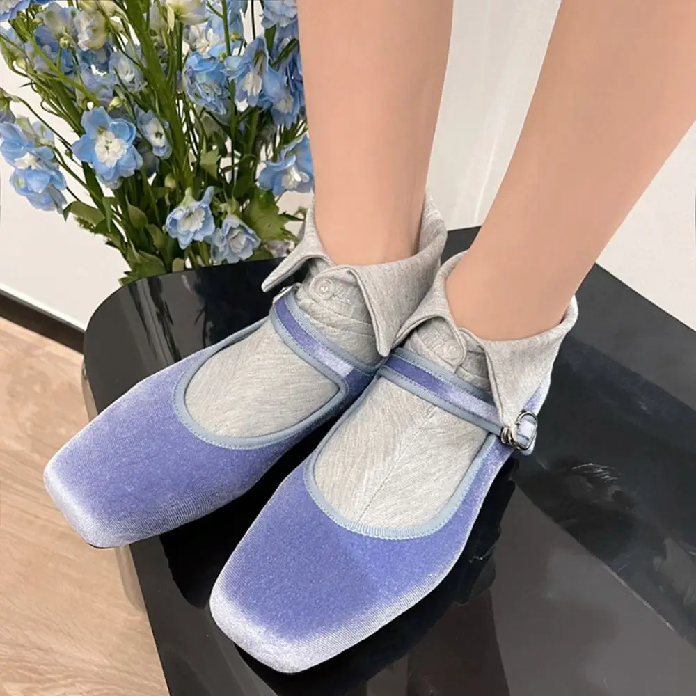 

Comfortable Button Short Ankle Socks Novelty Solid Color Flip Collar Socks Patchwork Hosiery Women's Tube Socks Female