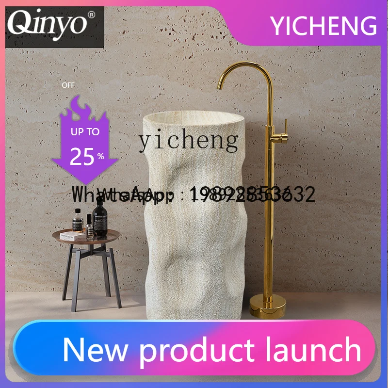 

travertine column basin integrated floor-to-ceiling washbasin balcony outdoor art washbasin vertical