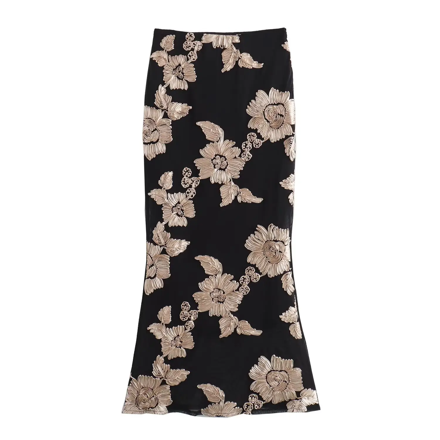 

Vintage Embroider Pattern Women's Tight Skirts Summer Daily Party High Waist Dresses Fashion Commuting Ankle Length Skirt